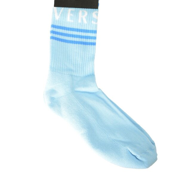 Versace Sky Blue & White Logo Print Socks sz S - Picture 1 of 2